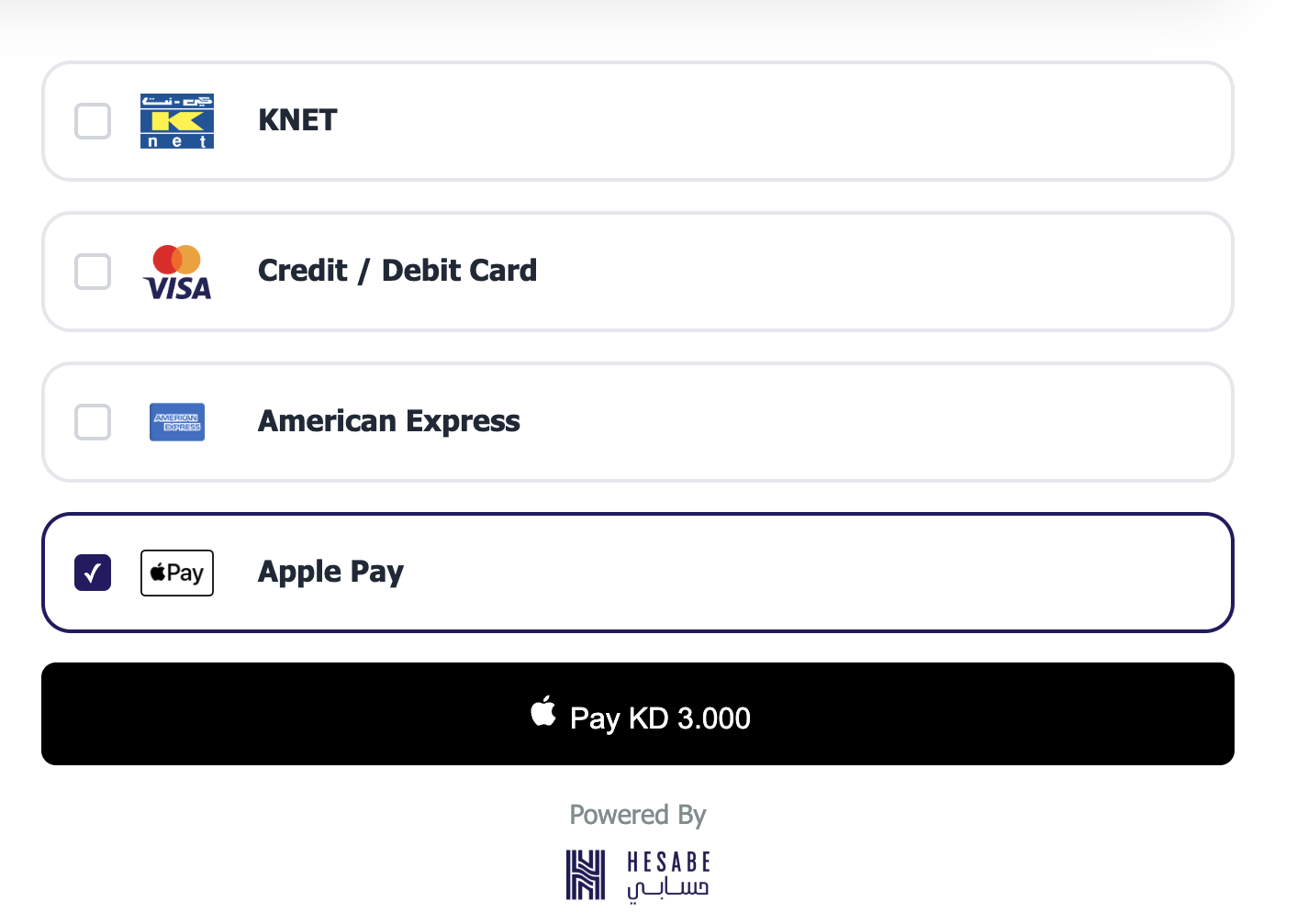 Hesabe Embedded Payment Options