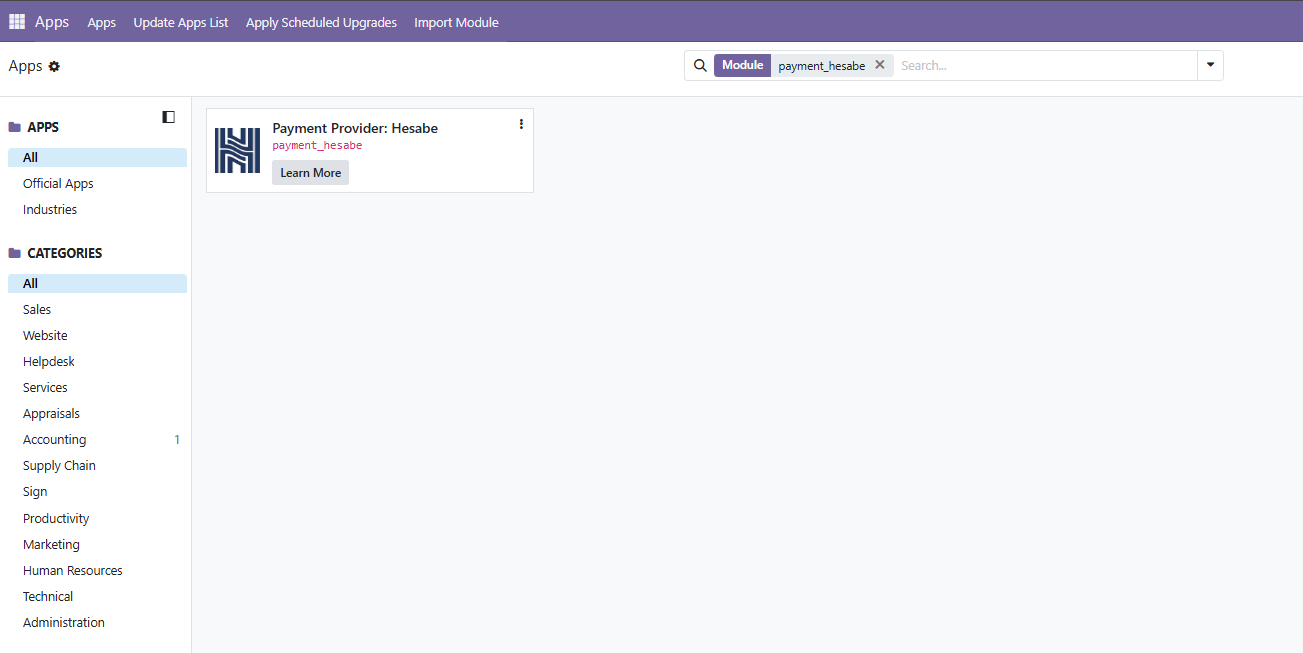 Find and activate the module in Apps