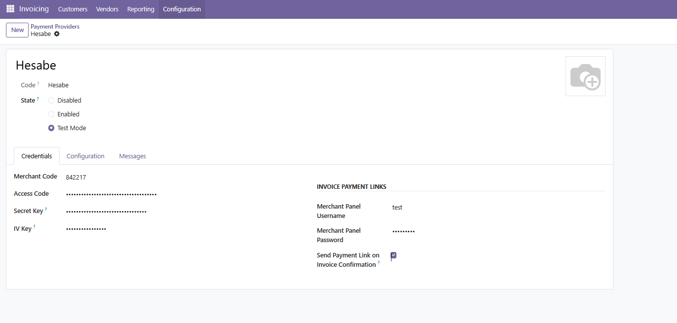 Credentials tab