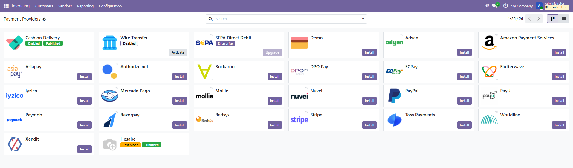 Payment Providers list