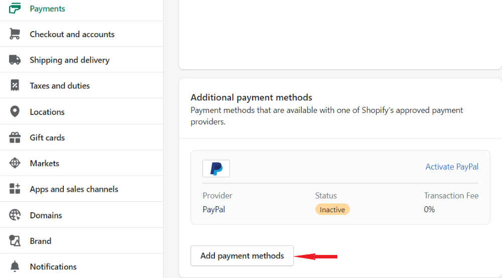Shopify Payment Settings